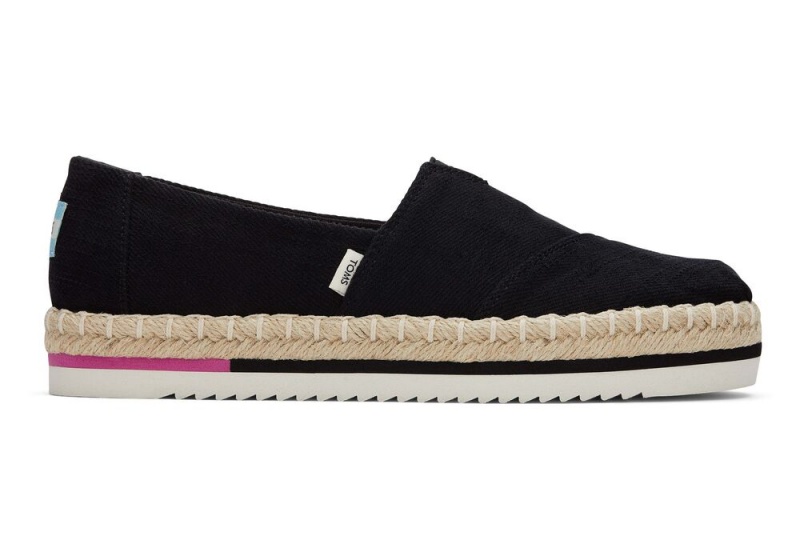 Espadryle Damskie Toms Rope Platformie Czarne | 0367NZGYQ