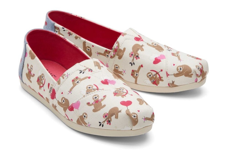 Espadryle Damskie Toms Sloths and Hearts Beżowe | 0942HBJXK