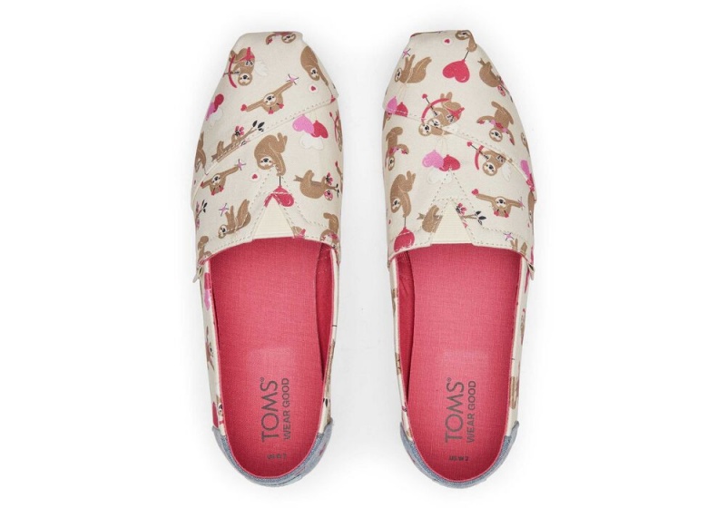 Espadryle Damskie Toms Sloths and Hearts Beżowe | 0942HBJXK