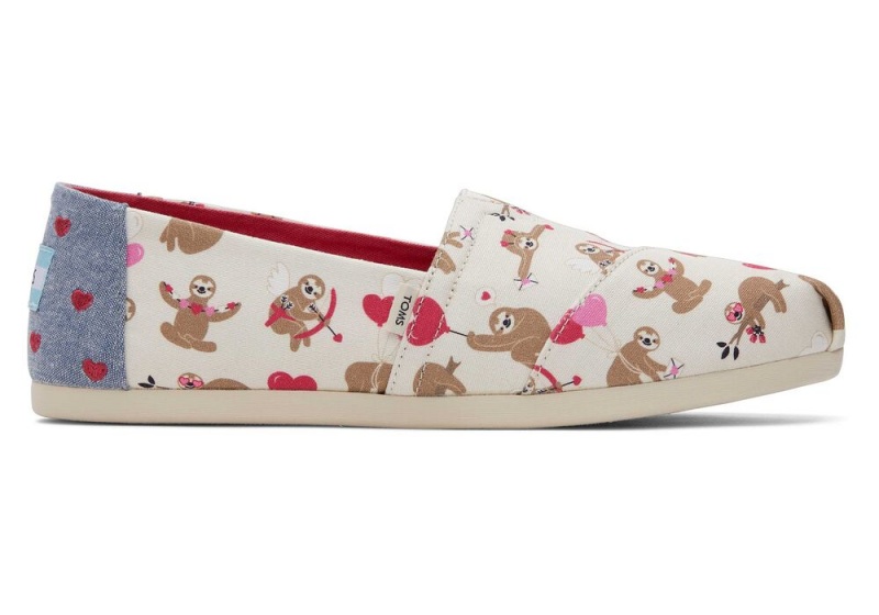 Espadryle Damskie Toms Sloths and Hearts Beżowe | 0942HBJXK