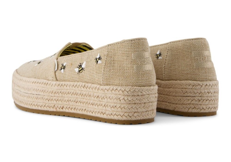 Espadryle Damskie Toms Valencia Embroidered Bees Platformie Beżowe | 0782FYDIB