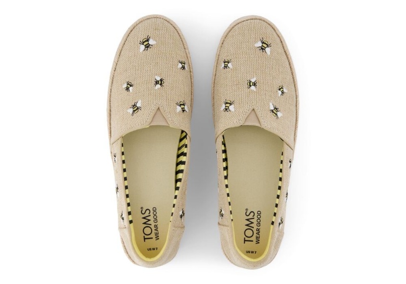 Espadryle Damskie Toms Valencia Embroidered Bees Platformie Beżowe | 0782FYDIB