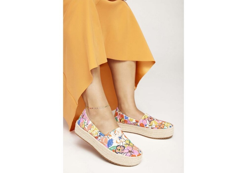 Espadryle Damskie Toms Valencia Painted Floral Platformie Kwiaty | 7620COEUF