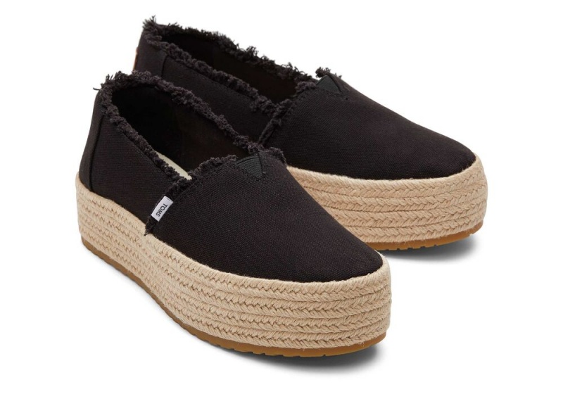 Espadryle Damskie Toms Valencia Płócienne Platformie Czarne | 5732UAKYH