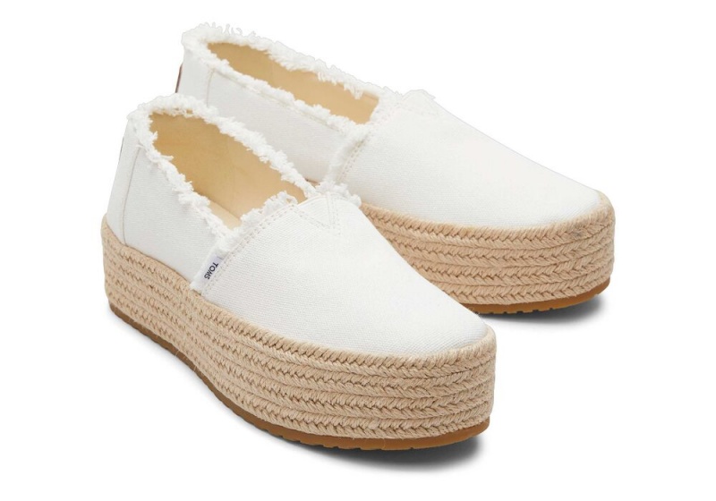 Espadryle Damskie Toms Valencia Płócienne Platformie Białe | 0623BRPZY