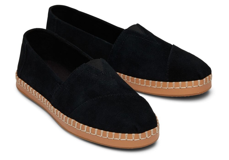 Espadryle Damskie Toms Zamszowe Skórzane Wrap Czarne | 4398ZRSWN