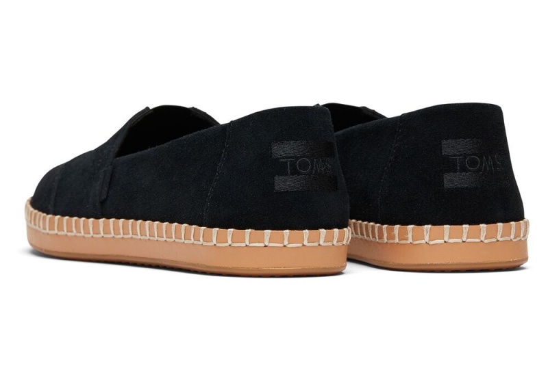 Espadryle Damskie Toms Zamszowe Skórzane Wrap Czarne | 4398ZRSWN