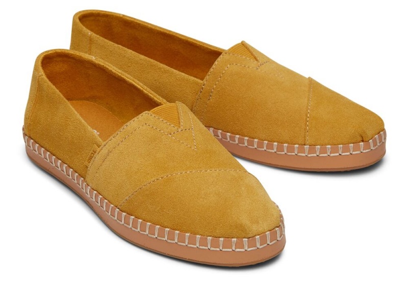 Espadryle Damskie Toms Zamszowe Skórzane Wrap Złote | 9875FUIJK