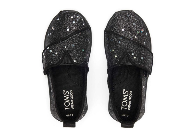 Espadryle Dziecięce Toms Cosmic Glitter Toddler Shoe Czarne | 9087AUJOQ