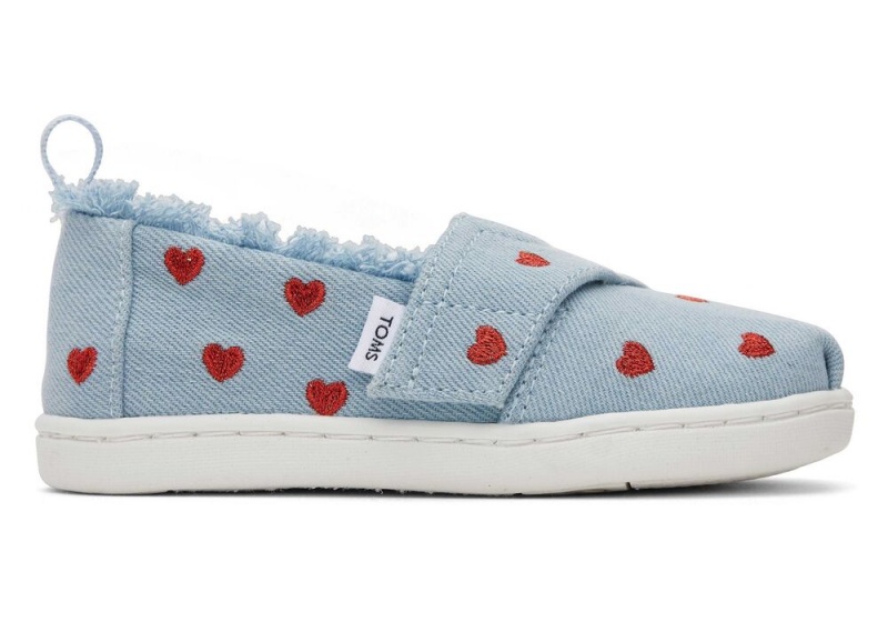 Espadryle Dziecięce Toms Denim Hearts Toddler Shoe Niebieskie | 6581XJWQE