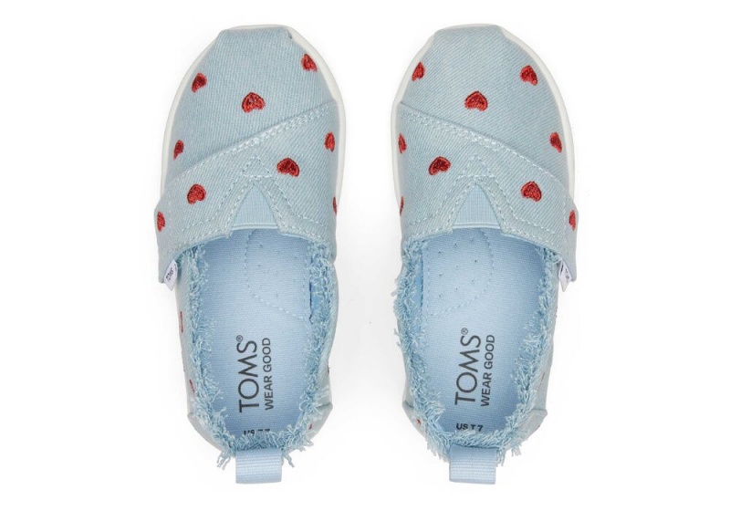 Espadryle Dziecięce Toms Denim Hearts Toddler Shoe Niebieskie | 6581XJWQE