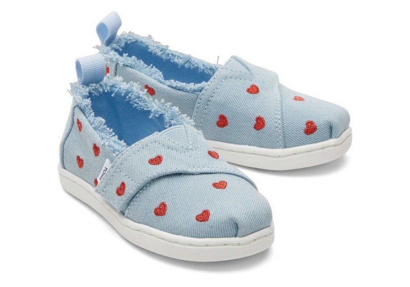 Espadryle Dziecięce Toms Denim Hearts Toddler Shoe Niebieskie | 6581XJWQE