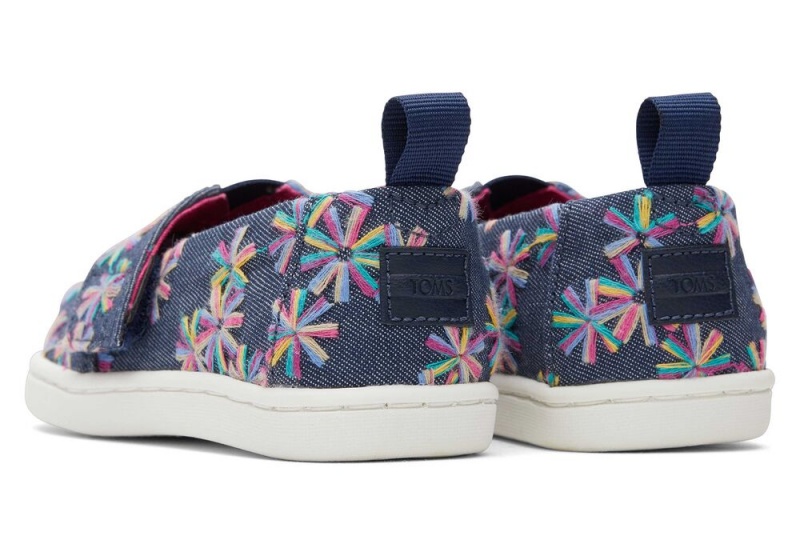 Espadryle Dziecięce Toms Embroidered Floral Toddler Shoe Granatowe | 7043FSVCU