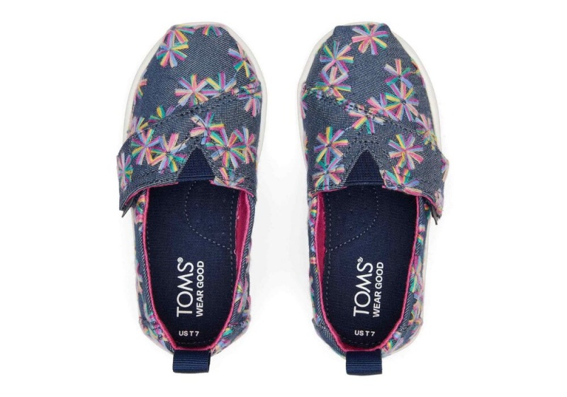 Espadryle Dziecięce Toms Embroidered Floral Toddler Shoe Granatowe | 7043FSVCU