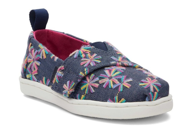 Espadryle Dziecięce Toms Embroidered Floral Toddler Shoe Granatowe | 7043FSVCU