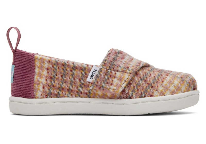 Espadryle Dziecięce Toms Plaid Tweed Toddler Shoe Różowe | 8576FKQMJ