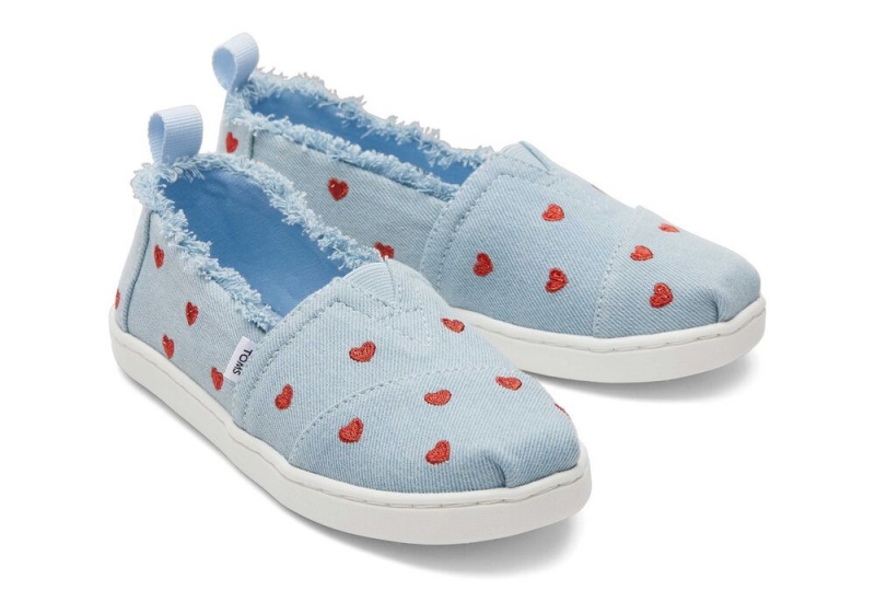 Espadryle Dziecięce Toms Youth Denim Hearts Kids Shoe Niebieskie | 7521PGQVN