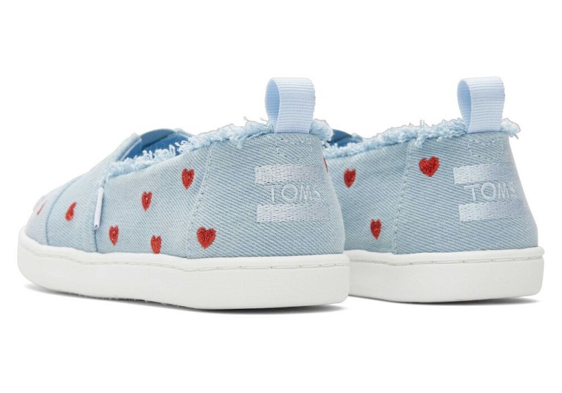 Espadryle Dziecięce Toms Youth Denim Hearts Kids Shoe Niebieskie | 7521PGQVN