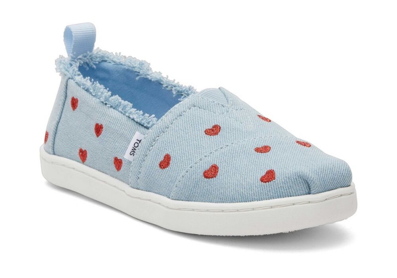 Espadryle Dziecięce Toms Youth Denim Hearts Kids Shoe Niebieskie | 7521PGQVN