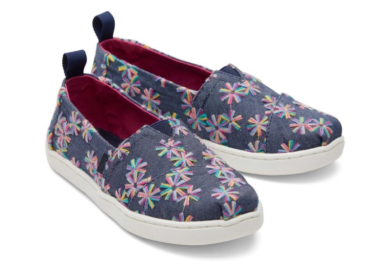 Espadryle Dziecięce Toms Youth Embroidered Floral Kids Shoe Granatowe | 7604FWONK