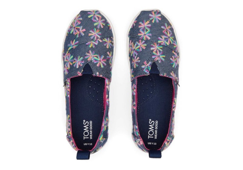 Espadryle Dziecięce Toms Youth Embroidered Floral Kids Shoe Granatowe | 7604FWONK