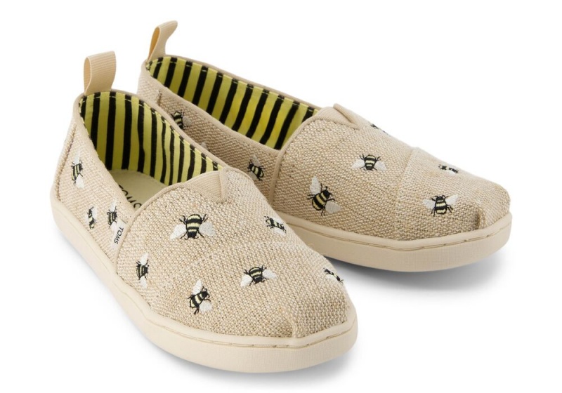 Espadryle Dziecięce Toms Youth Embroidered Bees Kids Shoe Beżowe | 3084VABFG