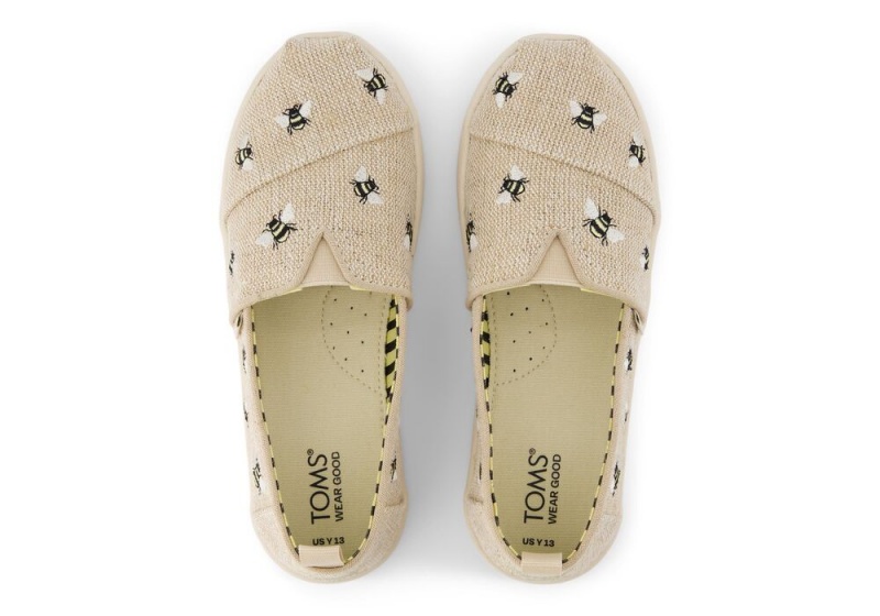 Espadryle Dziecięce Toms Youth Embroidered Bees Kids Shoe Beżowe | 3084VABFG