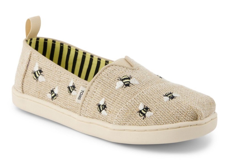 Espadryle Dziecięce Toms Youth Embroidered Bees Kids Shoe Beżowe | 3084VABFG