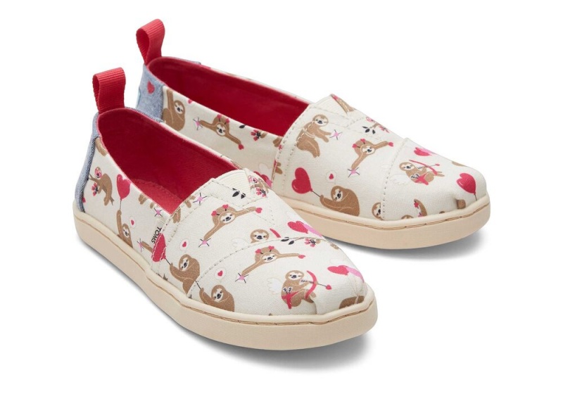 Espadryle Dziecięce Toms Youth Valentines Day Sloths Kids Shoe Beżowe | 1375SOAUG