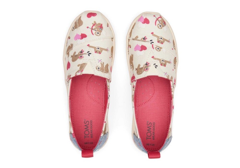 Espadryle Dziecięce Toms Youth Valentines Day Sloths Kids Shoe Beżowe | 1375SOAUG