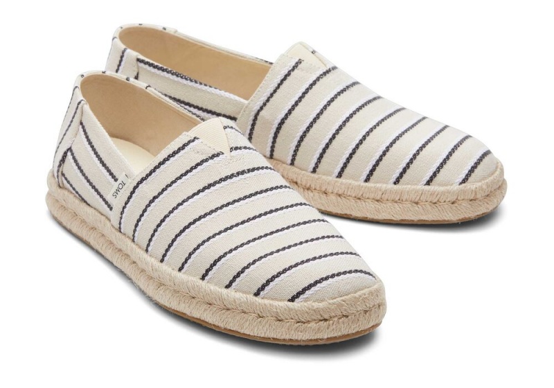 Espadryle Męskie Toms Cream Woven Stripes Rope 2.0 Czarne | 8753ZLJOU