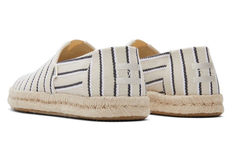 Espadryle Męskie Toms Cream Woven Stripes Rope 2.0 Czarne | 8753ZLJOU