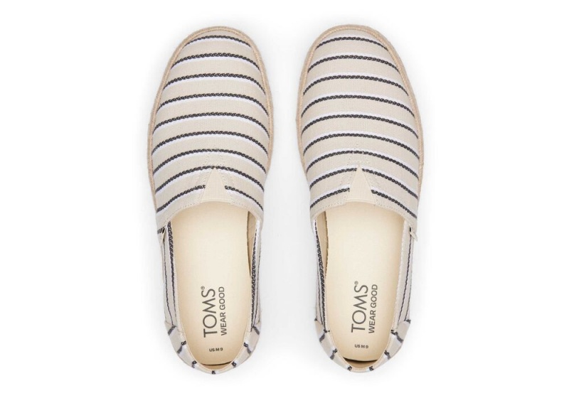 Espadryle Męskie Toms Cream Woven Stripes Rope 2.0 Czarne | 8753ZLJOU