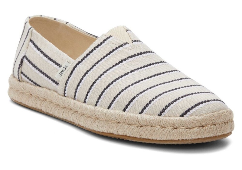 Espadryle Męskie Toms Cream Woven Stripes Rope 2.0 Czarne | 8753ZLJOU