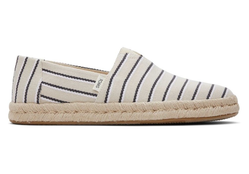 Espadryle Męskie Toms Cream Woven Stripes Rope 2.0 Czarne | 8753ZLJOU