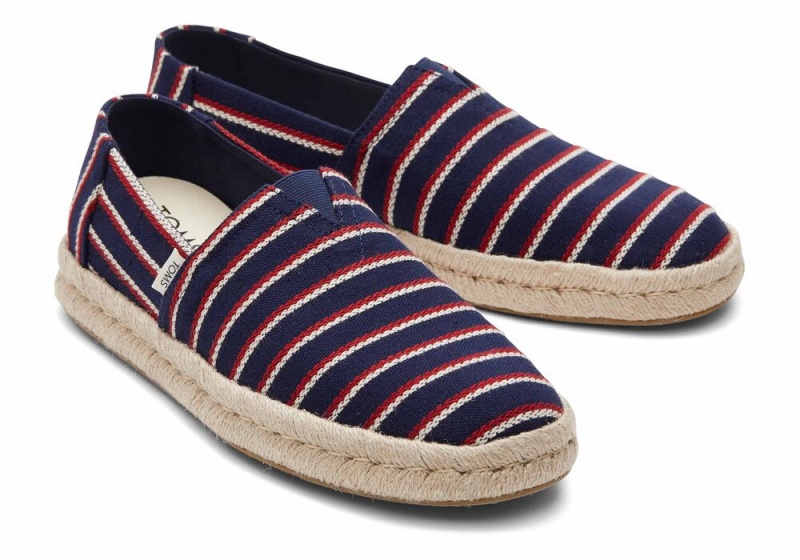 Espadryle Męskie Toms Woven Stripes Rope 2.0 Granatowe | 9712XNUDQ