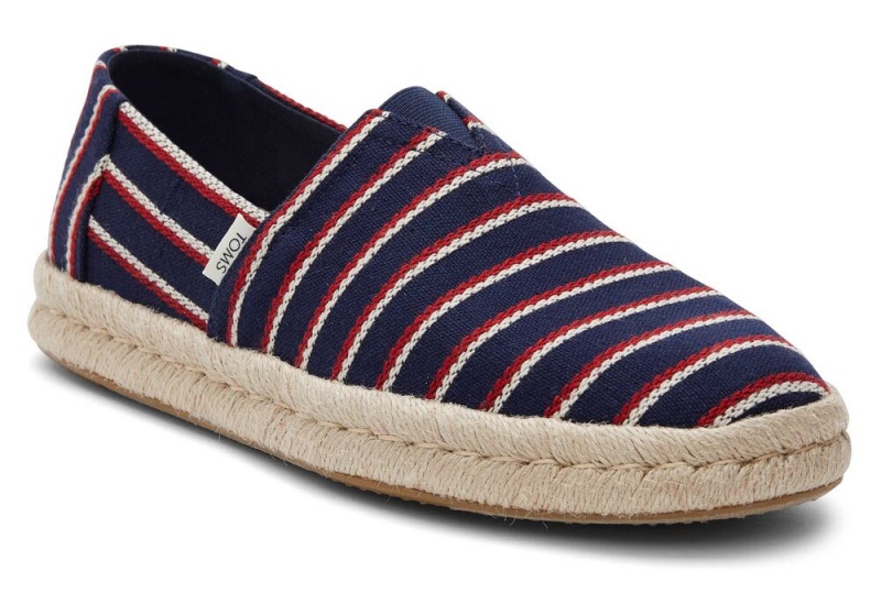 Espadryle Męskie Toms Woven Stripes Rope 2.0 Granatowe | 9712XNUDQ