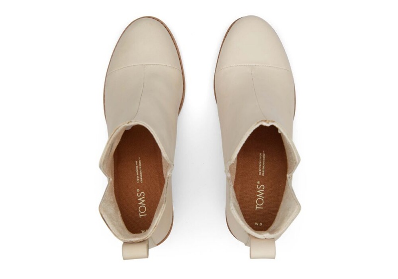 Kozaki Damskie Toms Everly Beige Skórzane Cutout Obcasie Beżowe | 9461RMNQB