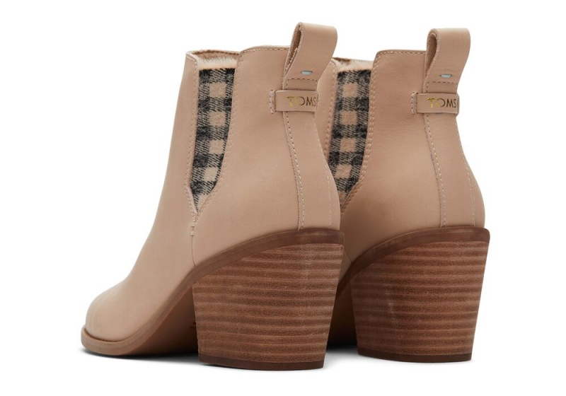 Kozaki Damskie Toms Everly Sand Skórzane Plaid Obcasie Brązowe | 2930SNWRM