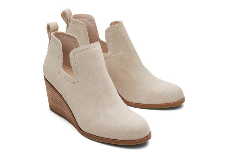 Kozaki Damskie Toms Kallie Beige Zamszowe Koturny Beżowe | 7918CPGMZ