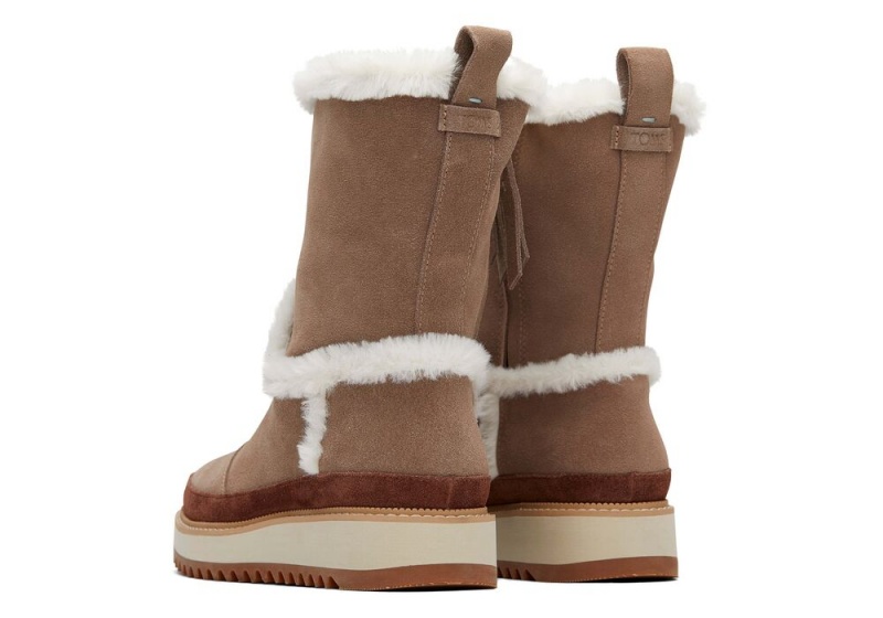 Kozaki Damskie Toms Makenna Taupe Wody Resistant Faux Fur Szare Brązowe Szare | 6457FJHLA