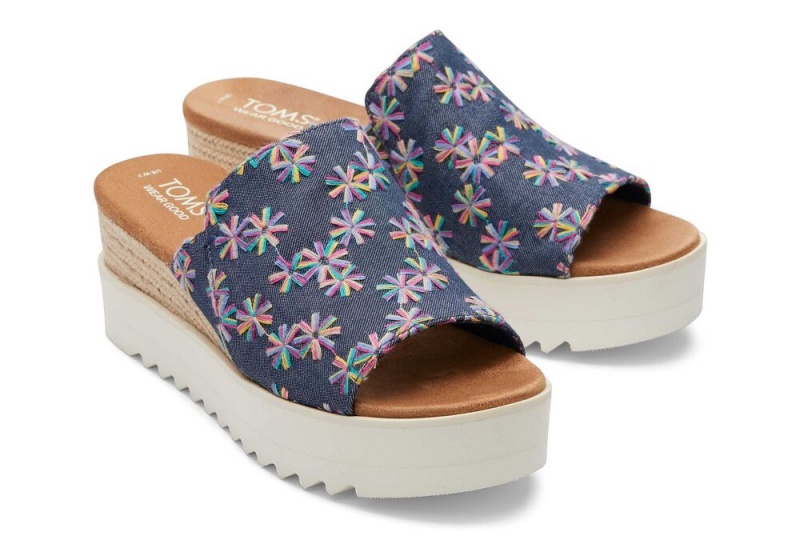 Sandały Damskie Toms Diana Mule Embroidered Floral Granatowe | 5781KEHGF