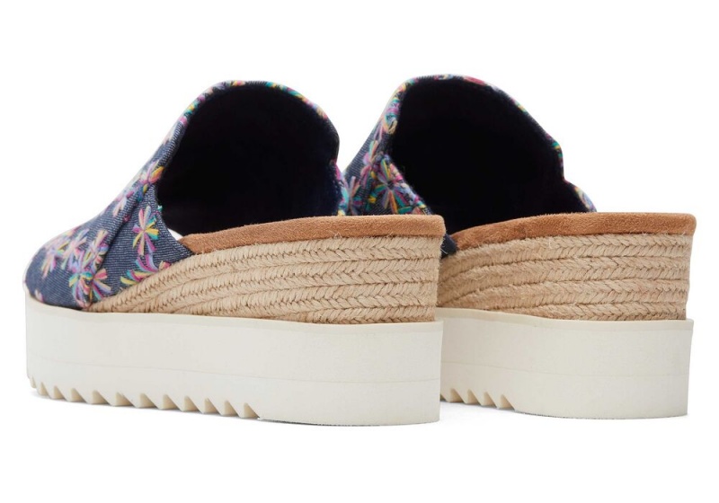 Sandały Damskie Toms Diana Mule Embroidered Floral Granatowe | 5781KEHGF