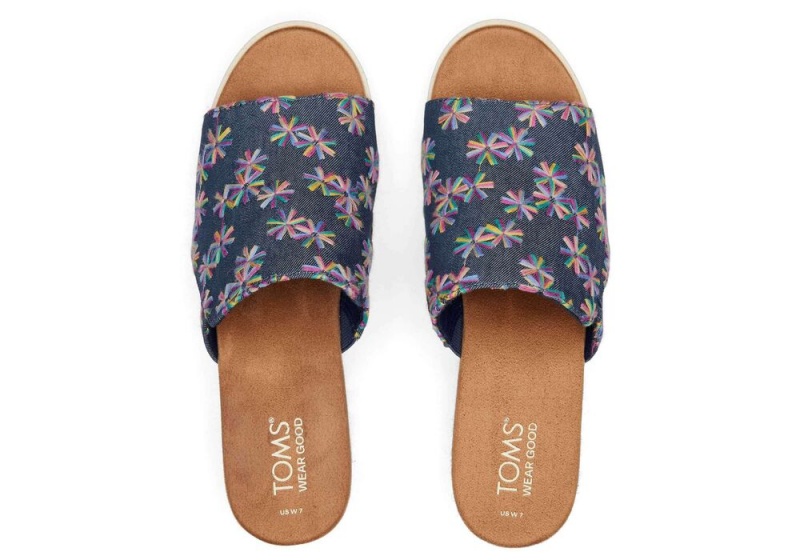 Sandały Damskie Toms Diana Mule Embroidered Floral Granatowe | 5781KEHGF