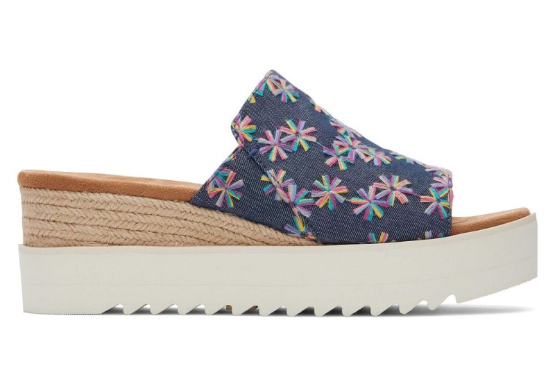 Sandały Damskie Toms Diana Mule Embroidered Floral Granatowe | 5781KEHGF