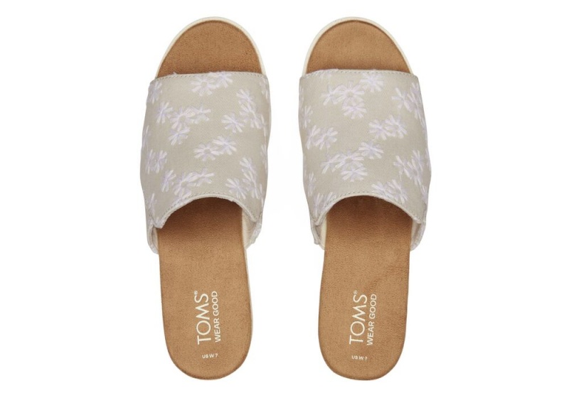 Sandały Damskie Toms Diana Mule Embroidered Floral Białe | 3672ZRAMS