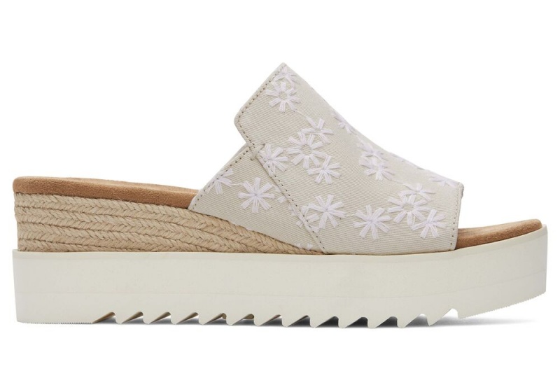 Sandały Damskie Toms Diana Mule Embroidered Floral Białe | 3672ZRAMS