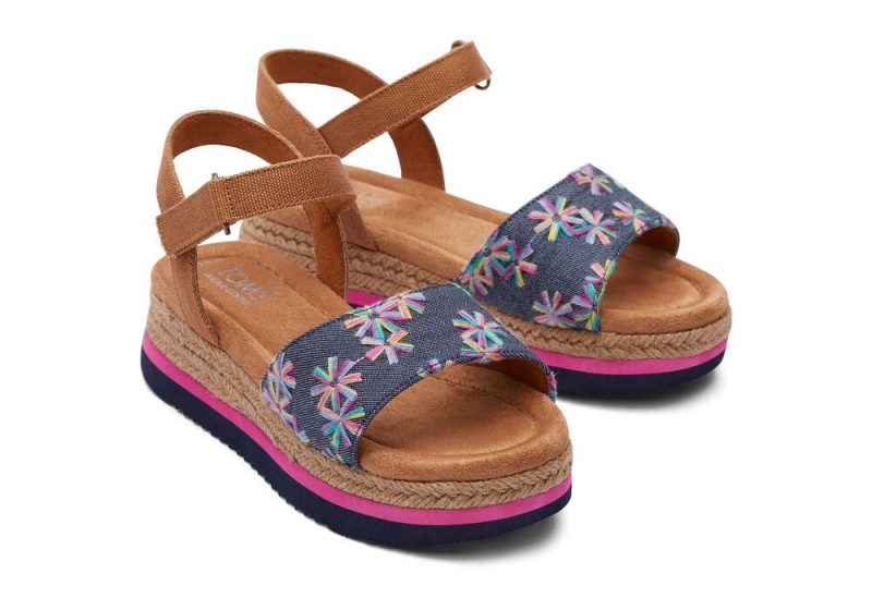 Sandały Dziecięce Toms Youth Diana Floral Embroidered Kids Shoe Granatowe | 8260WDBAV