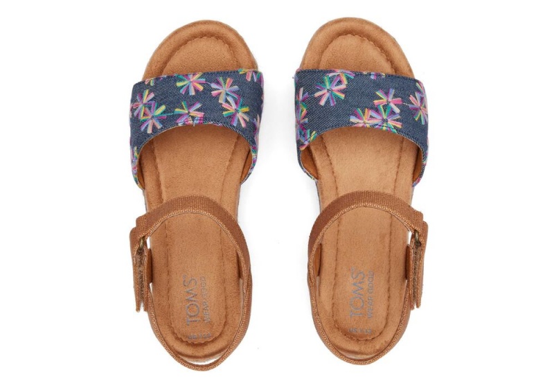 Sandały Dziecięce Toms Youth Diana Floral Embroidered Kids Shoe Granatowe | 8260WDBAV