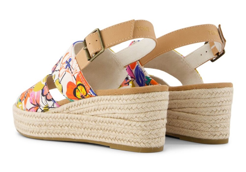 Sandały na Koturnie Damskie Toms Claudine Painted Floral Kwiaty | 4907TUGQS